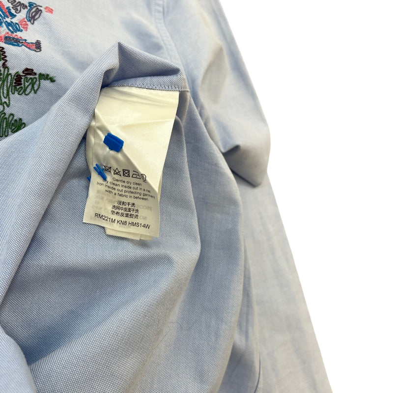 Men's Embroidered Floral Logo Long Sleeve Shirt Blue Size S