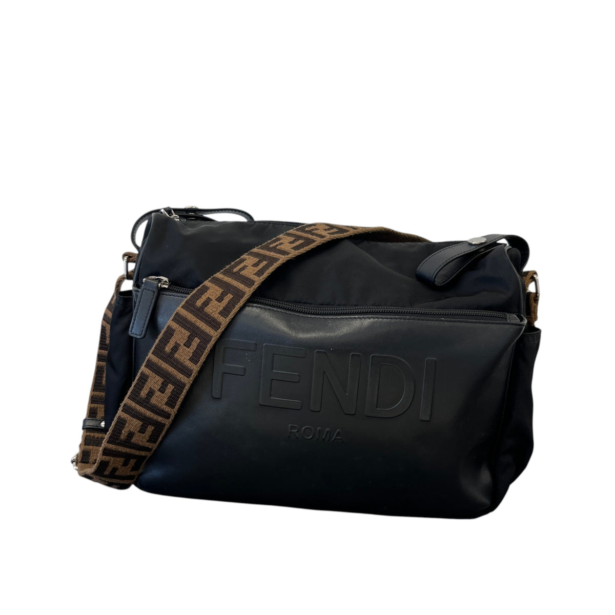 Women's FF Embossed Logo Baby Changing Travel Bag Black - Photo 1