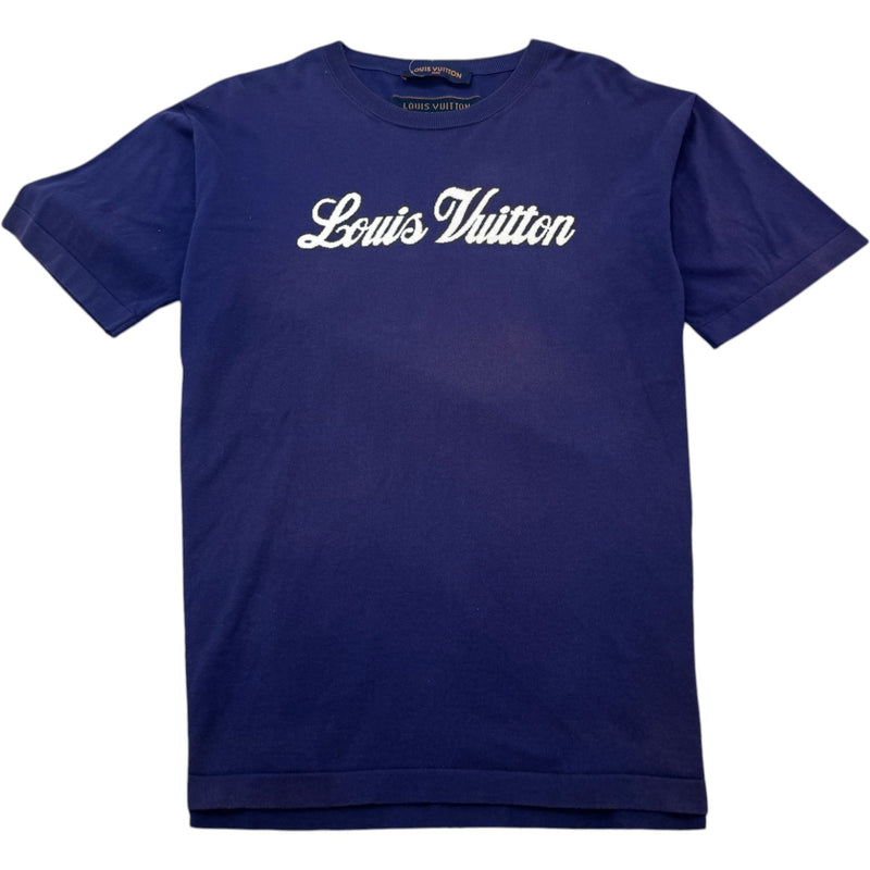 Men's Script Logo Intarsia T-Shirt Purple Size XL
