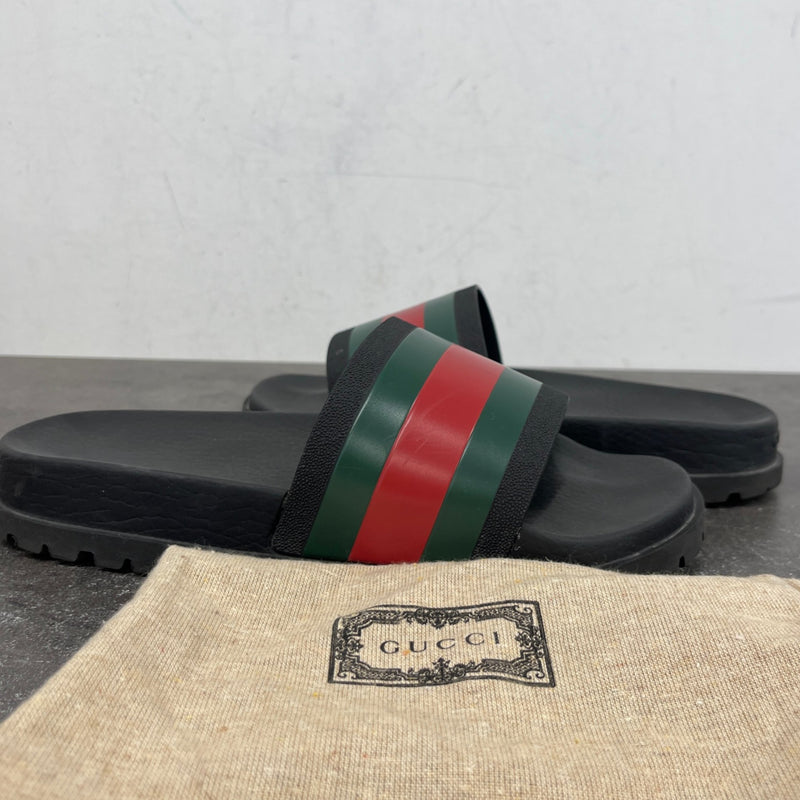 Men's Web Stripe Pool Slides Black Size UK 7 / EU 41