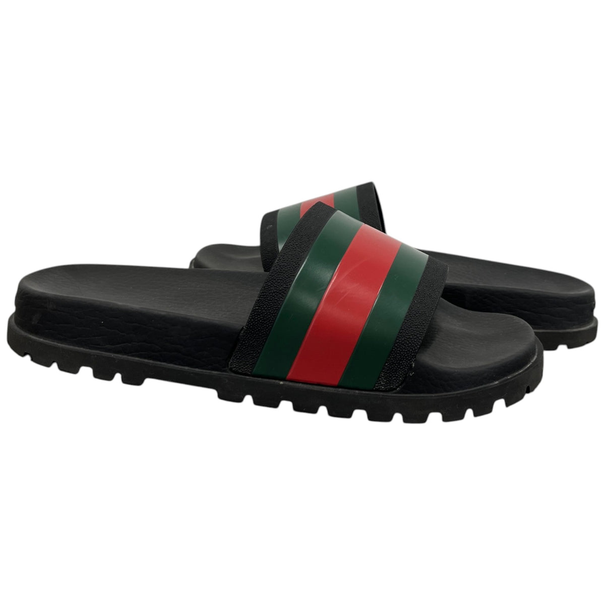 Men's Web Stripe Pool Slides Black Size UK 7 / EU 41 - Photo 3