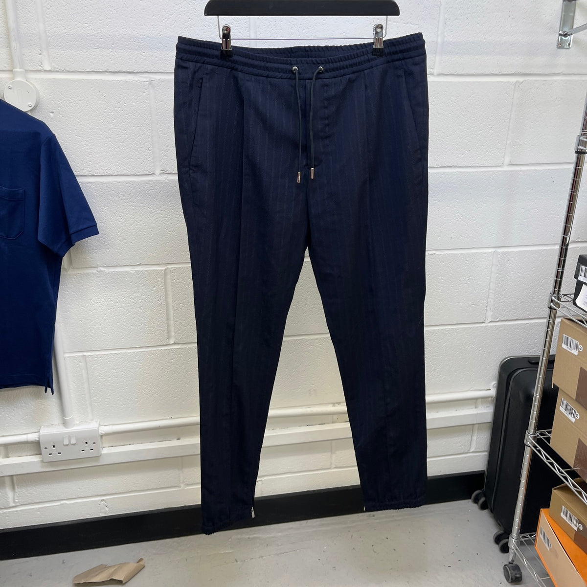 Men's Pinstripe Trousers Navy Size XL / W36 - Photo 6