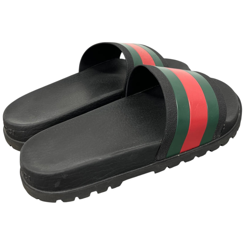 Men's Web Stripe Pool Slides Black Size UK 7 / EU 41