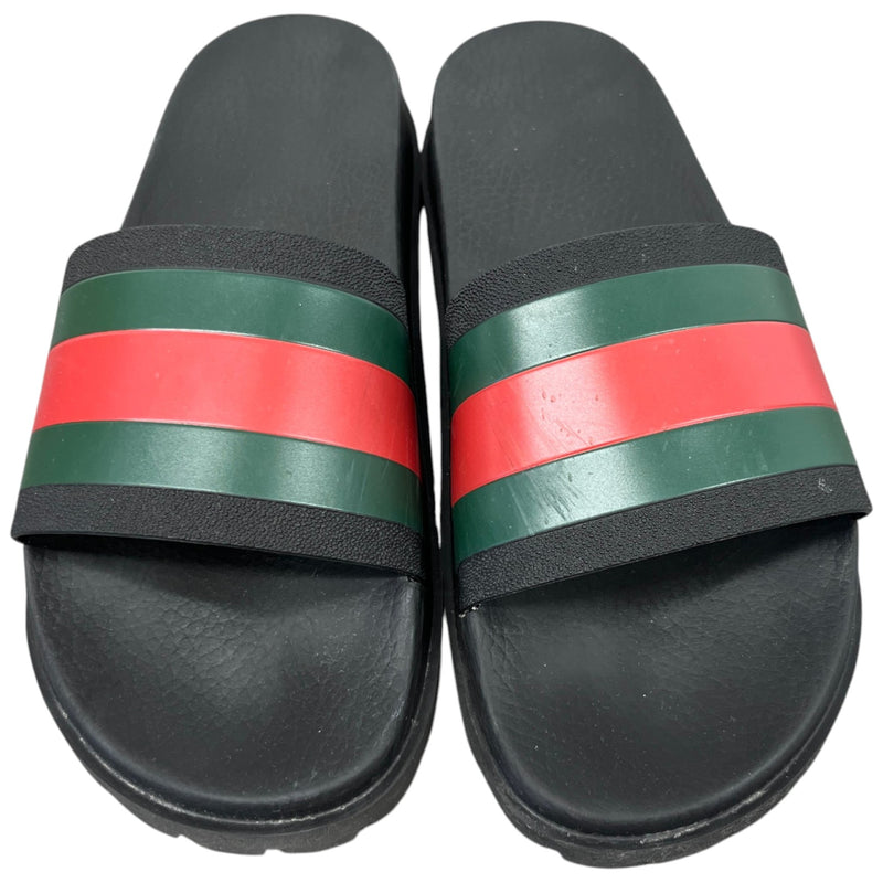 Men's Web Stripe Pool Slides Black Size UK 7 / EU 41