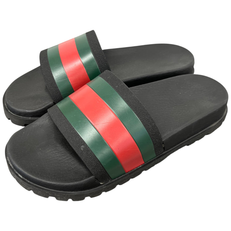 Men's Web Stripe Pool Slides Black Size UK 7 / EU 41