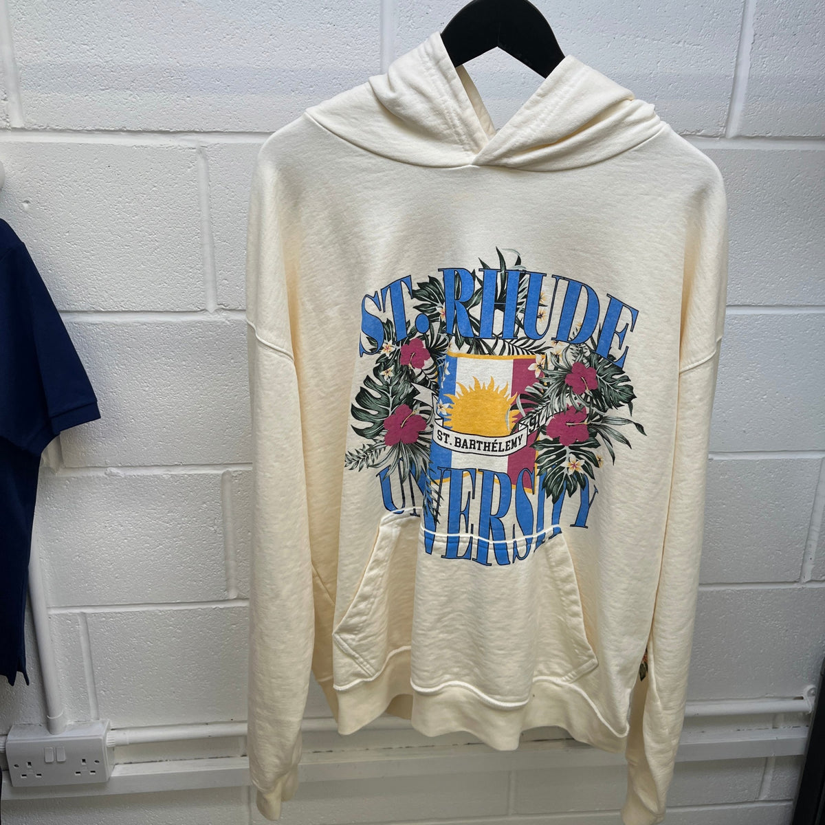 Men's University Print Hoodie Cream Size L - Photo 6