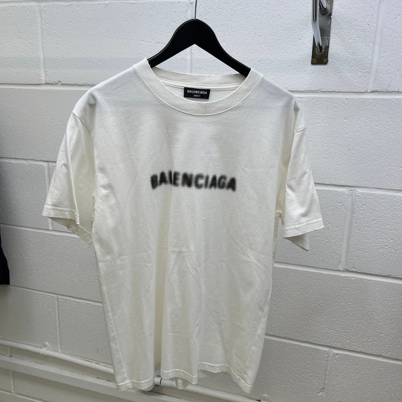 Men's Blurred Logo Distressed T-Shirt White Size XXL