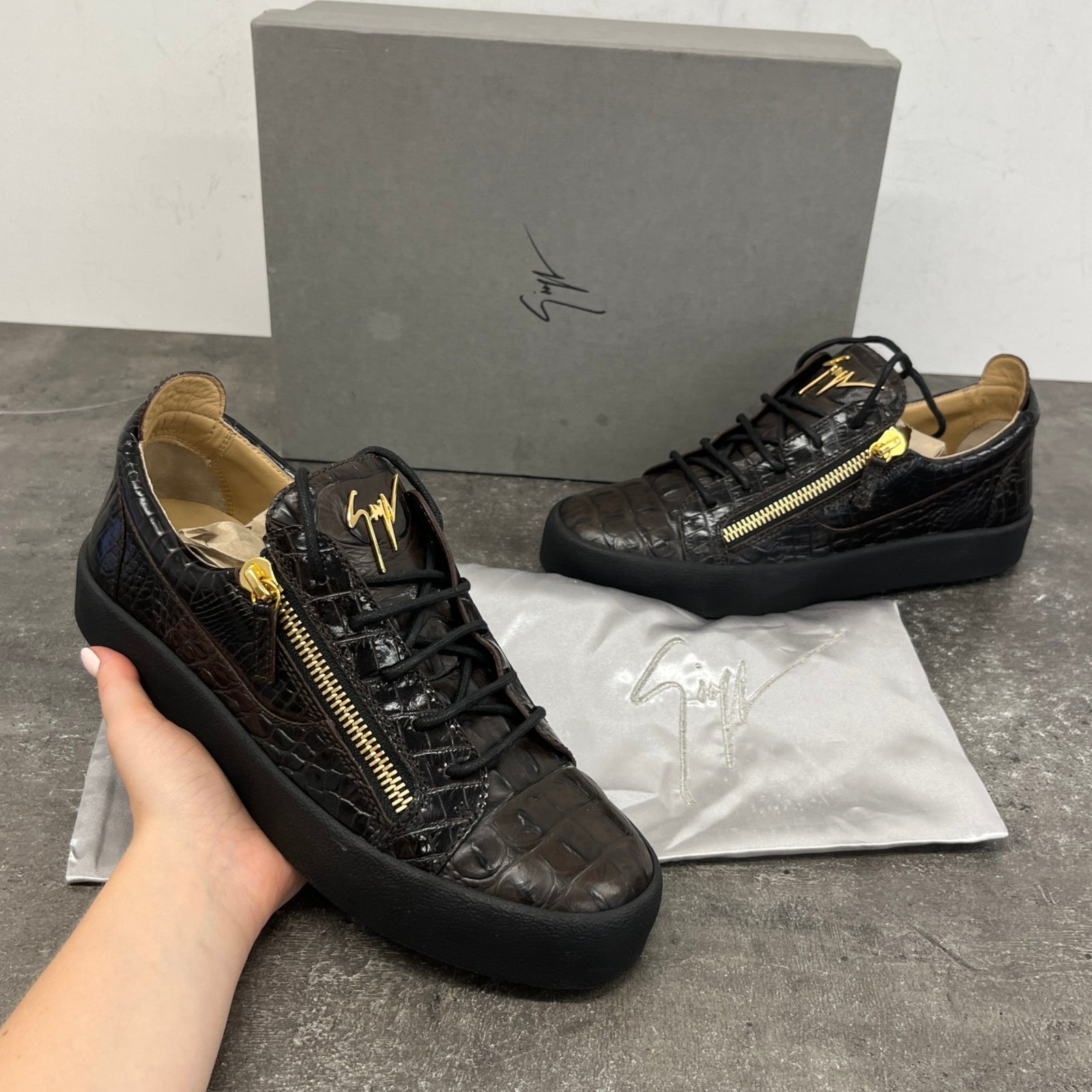 Men's Frankie Double Zip Low Trainers Brown Size EU 43 / UK 9 - Photo 12