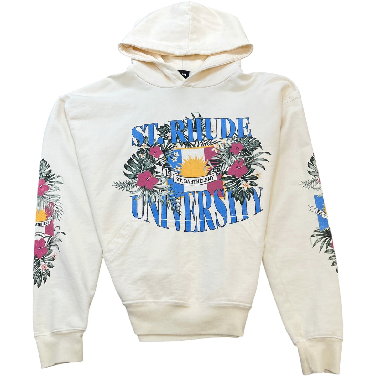 Men's University Print Hoodie Cream Size L - Photo 1