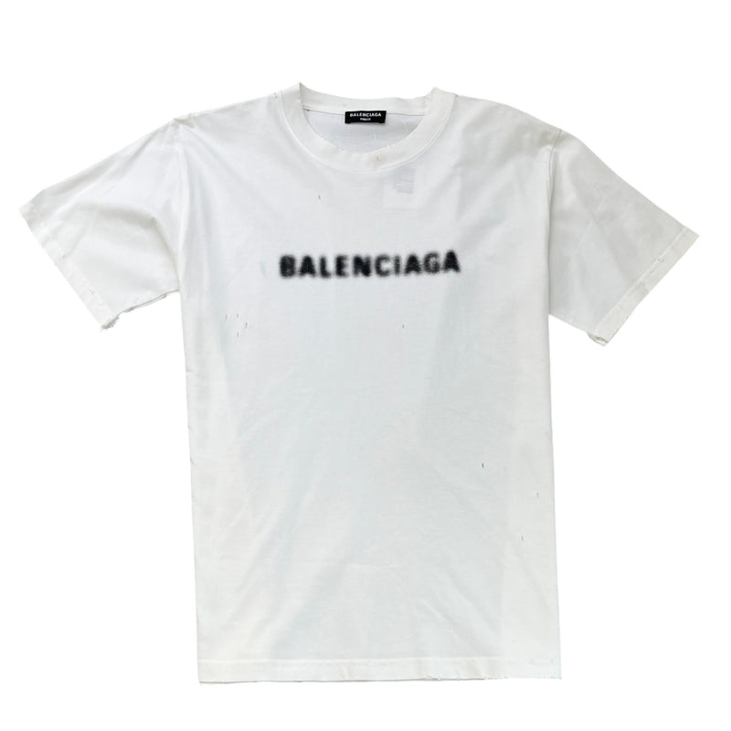 Men's Blurred Logo Distressed T-Shirt White Size XXL