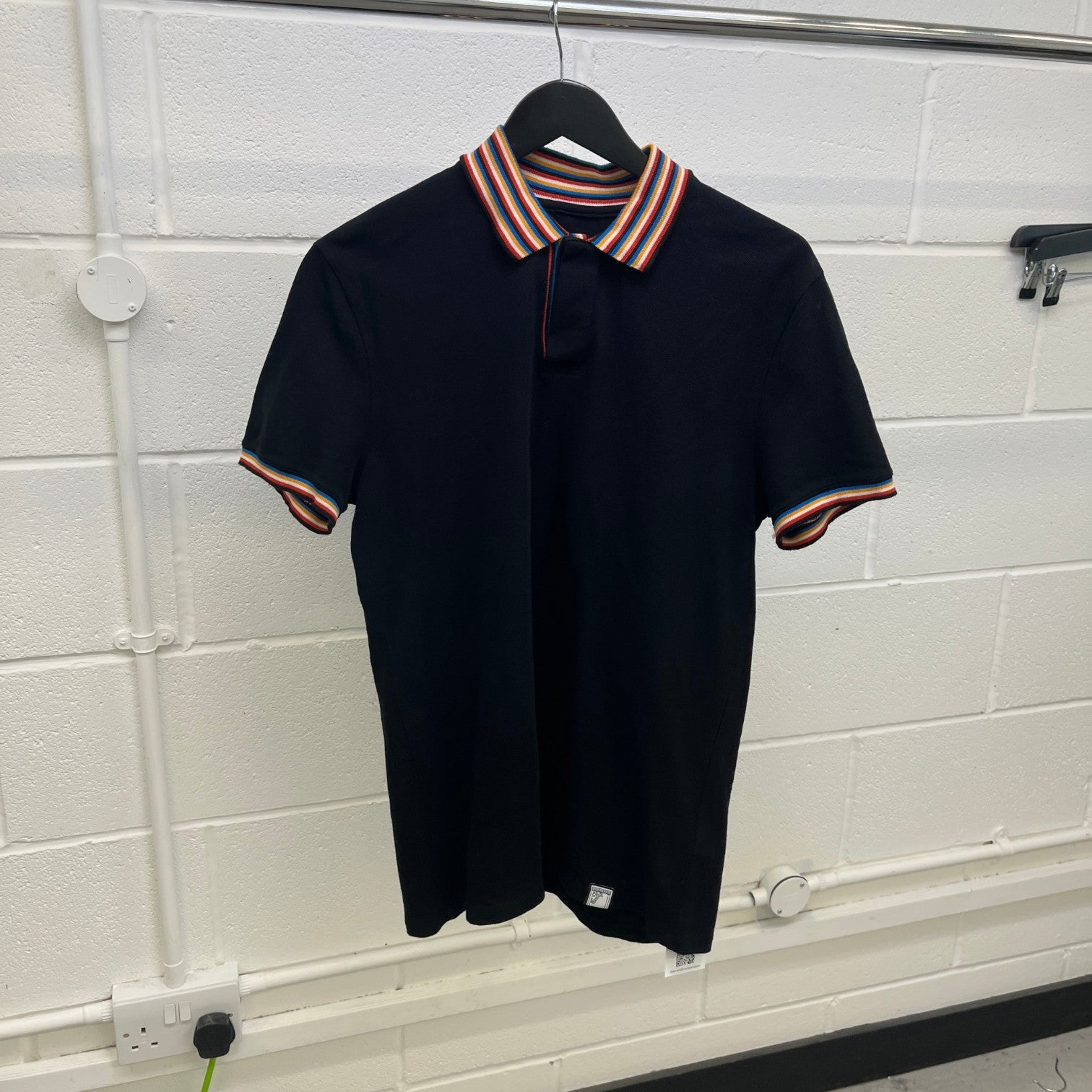 Men's Striped Collar Polo Shirt Black Size L - Photo 6