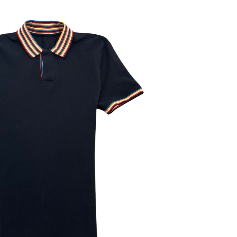 Men's Striped Collar Polo Shirt Black Size L