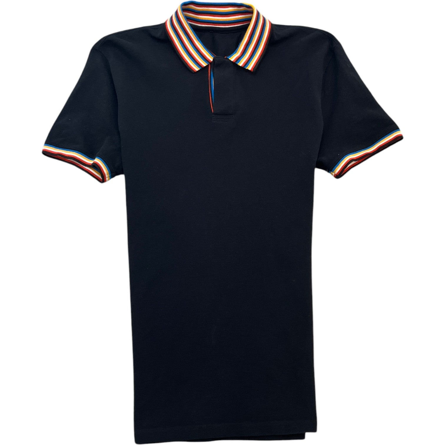 Men's Striped Collar Polo Shirt Black Size L - Photo 1