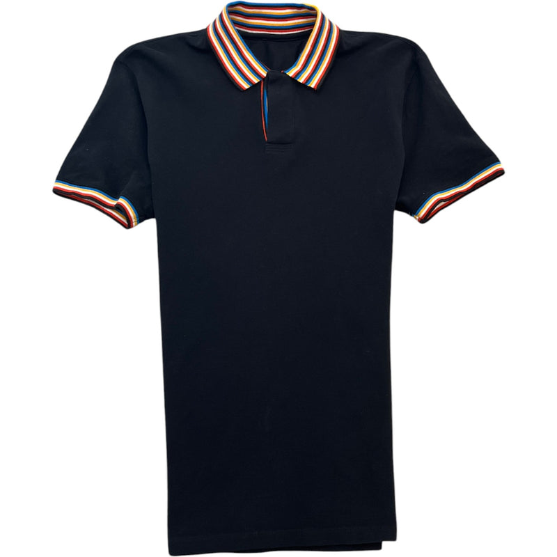 Men's Striped Collar Polo Shirt Black Size L