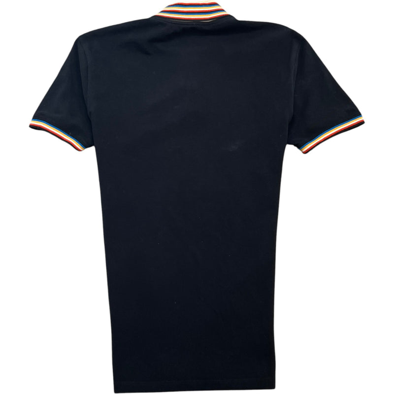 Men's Striped Collar Polo Shirt Black Size L