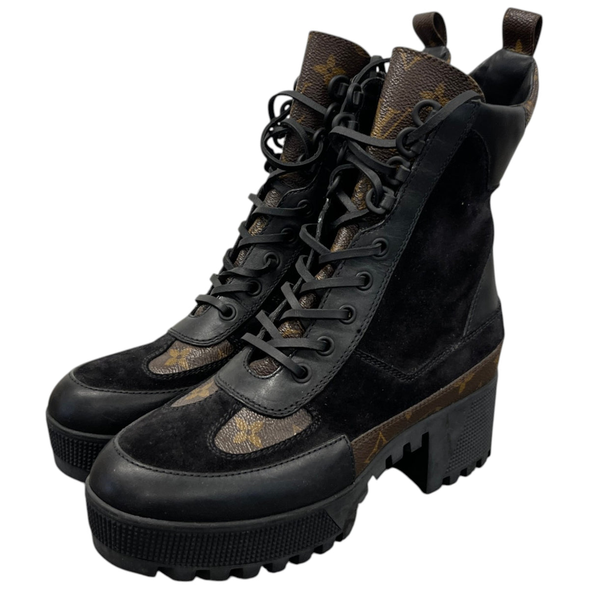 Women's Monogram Combat Boots Black Size UK 3.5 / EU 36.5 - Photo 9