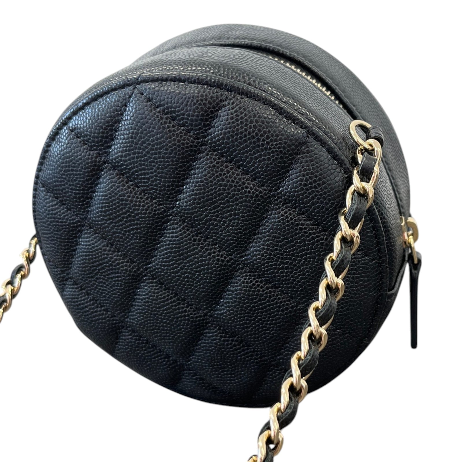 Women's Round Mini Caviar Bag Black - Photo 9