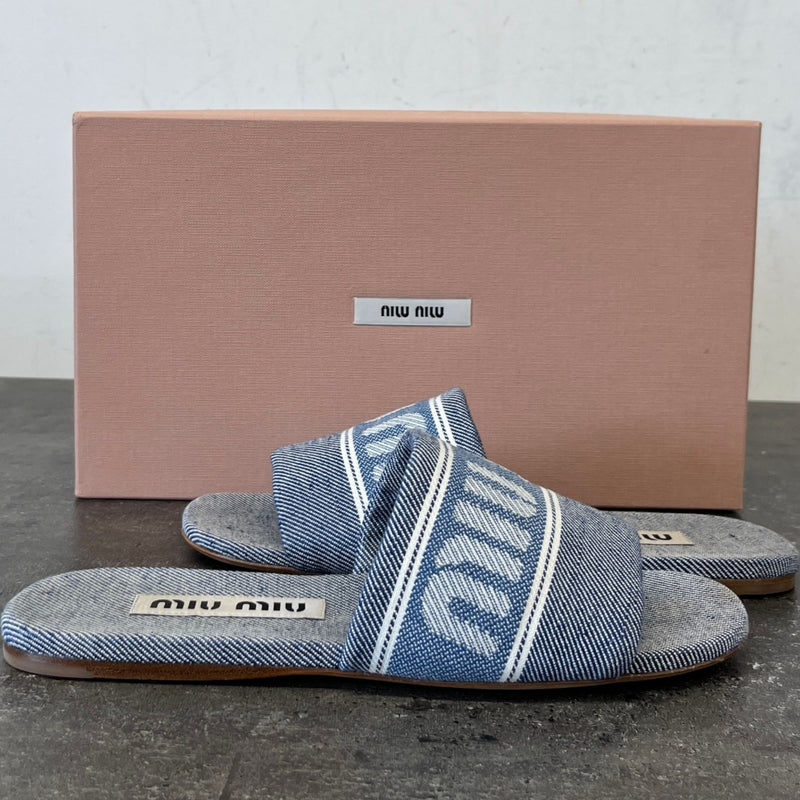 Women's Logo Jacquard Slides Blue Size UK 3 / EU 36