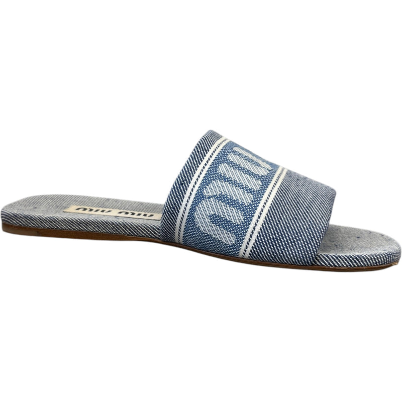 Women's Logo Jacquard Slides Blue Size UK 3 / EU 36