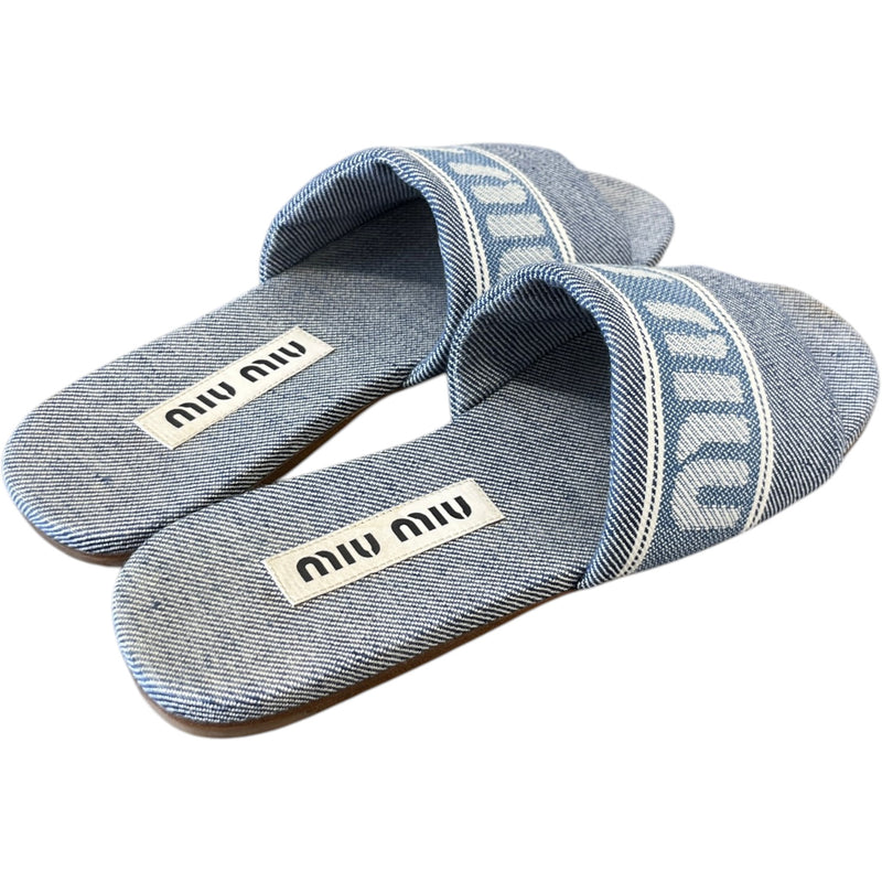 Women's Logo Jacquard Slides Blue Size UK 3 / EU 36