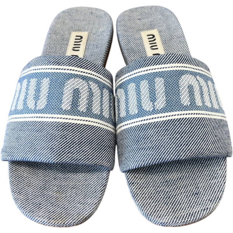 Women's Logo Jacquard Slides Blue Size UK 3 / EU 36
