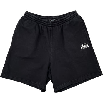 Men's Paris Logo Print Shorts Black Size S / W30