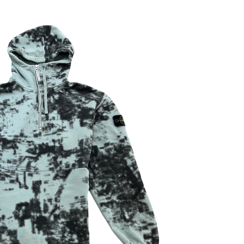 Men's Applique Logo Earth Mapping Camo Half-Zip Hoodie Blue Size XL