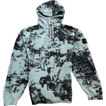 Men's Applique Logo Earth Mapping Camo Half-Zip Hoodie Blue Size XL