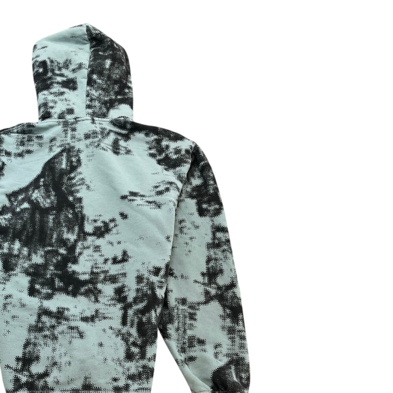 Men's Applique Logo Earth Mapping Camo Half-Zip Hoodie Blue Size XL
