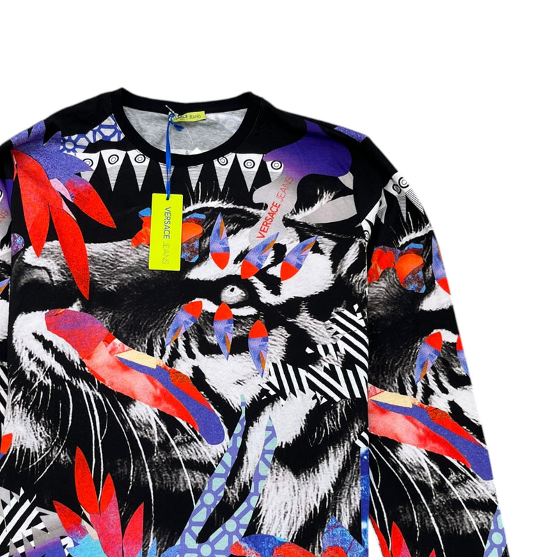 Men's Graphic Animal And Abstract Art Long Sleeve T-Shirt Black Size XXL