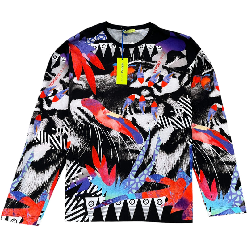 Men's Graphic Animal And Abstract Art Long Sleeve T-Shirt Black Size XXL