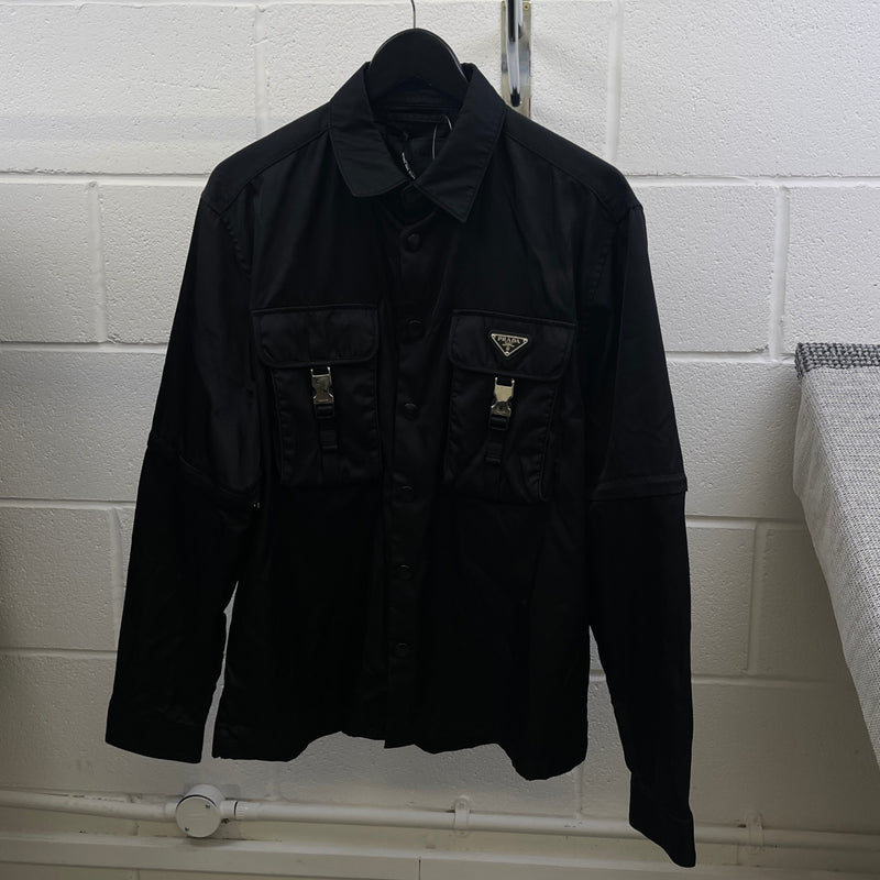 Men's Re-Nylon Plaque Logo OverShirt Black Size M
