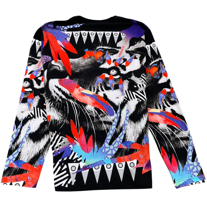 Men's Graphic Animal And Abstract Art Long Sleeve T-Shirt Black Size XXL