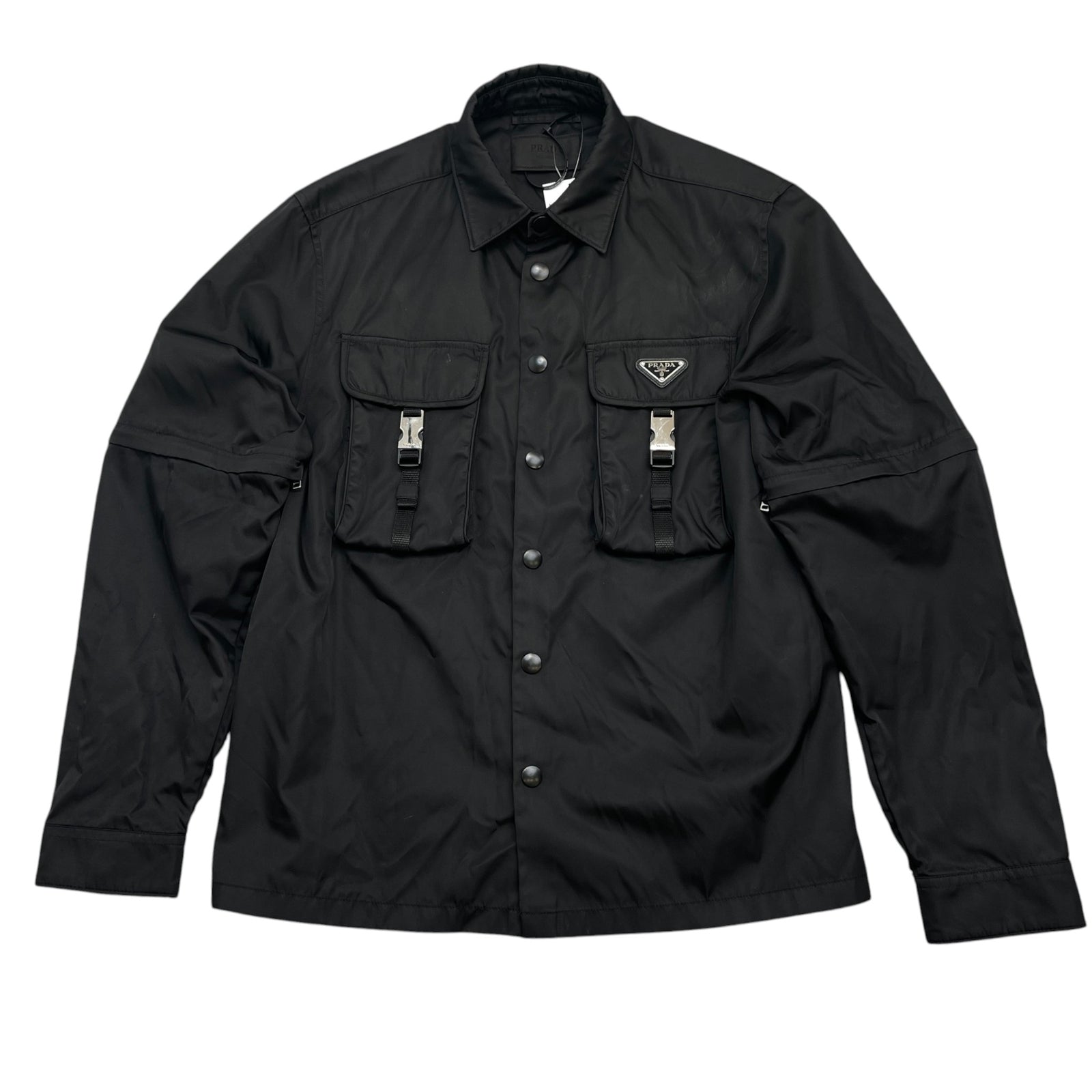 Men's Re-Nylon Plaque Logo OverShirt Black Size M - Photo 1