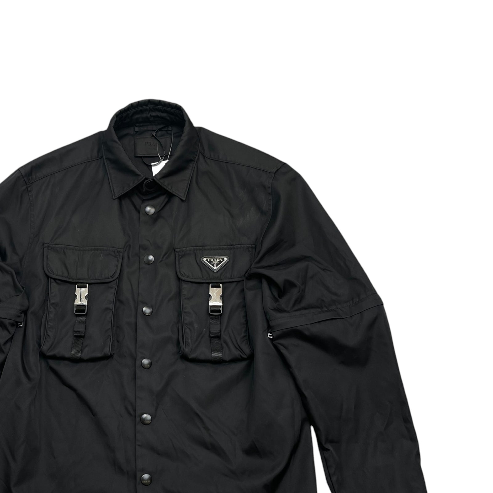 Men's Re-Nylon Plaque Logo OverShirt Black Size M - Photo 3