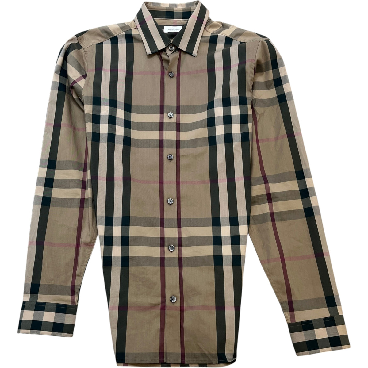 Men's Check Print Long Sleeve Shirt Beige Size S - Photo 1