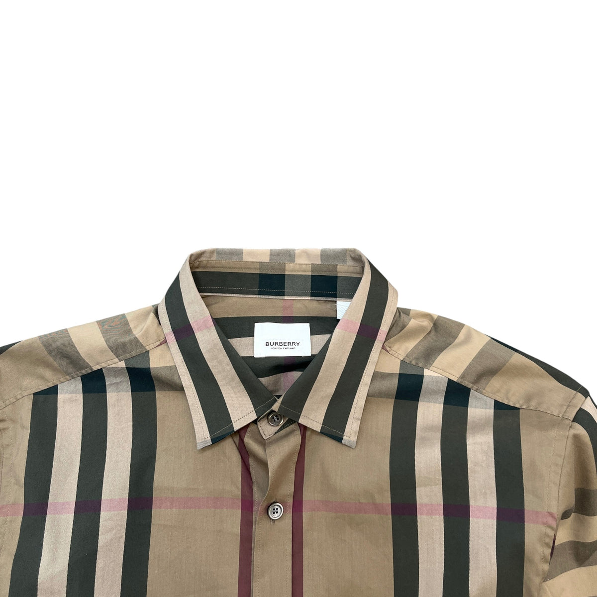 Men's Check Print Long Sleeve Shirt Beige Size S - Photo 5