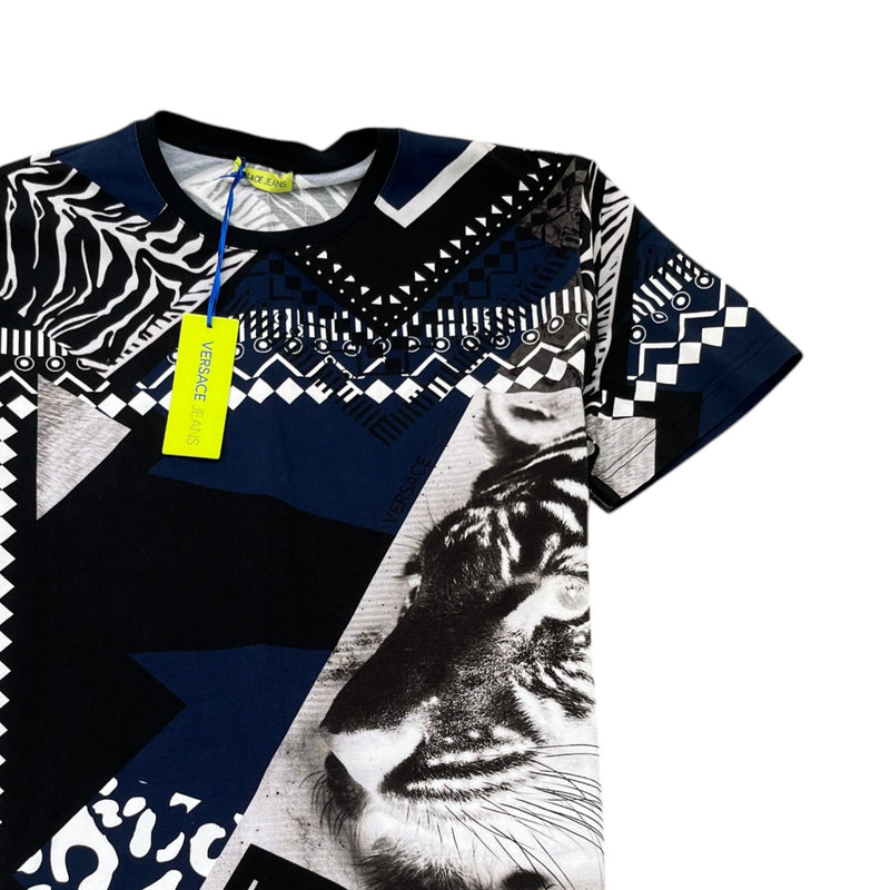 Men's Mixed Media Abstract T-Shirt Black Size XXL