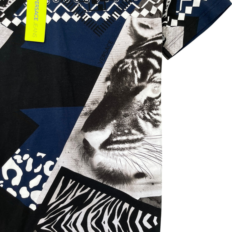 Men's Mixed Media Abstract T-Shirt Black Size XXL