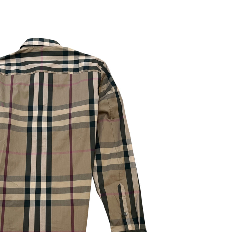 Men's Check Print Long Sleeve Shirt Beige Size S