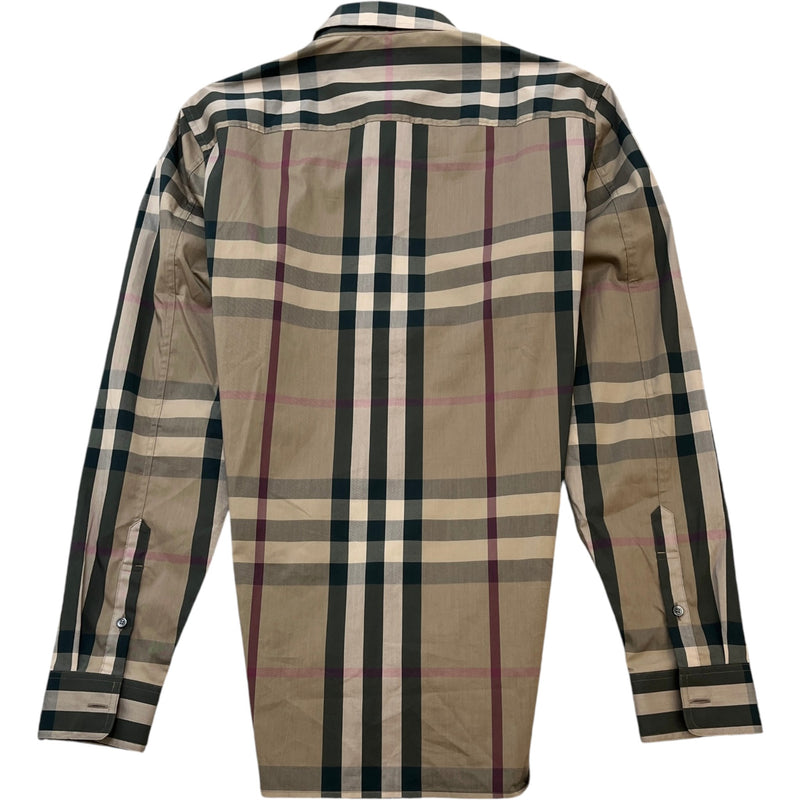 Men's Check Print Long Sleeve Shirt Beige Size S