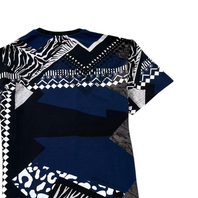 Men's Mixed Media Abstract T-Shirt Black Size XXL
