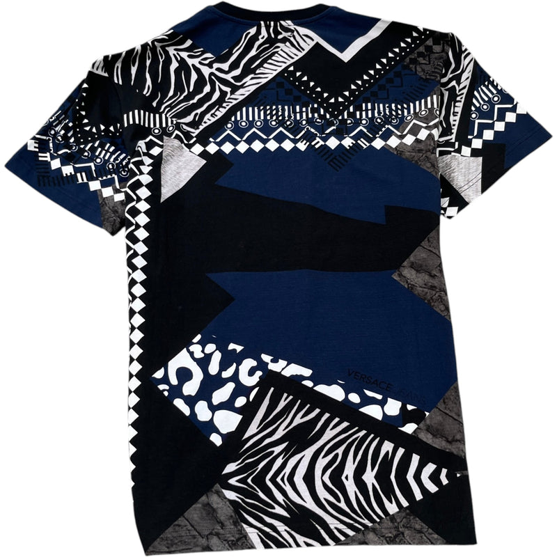 Men's Mixed Media Abstract T-Shirt Black Size XXL