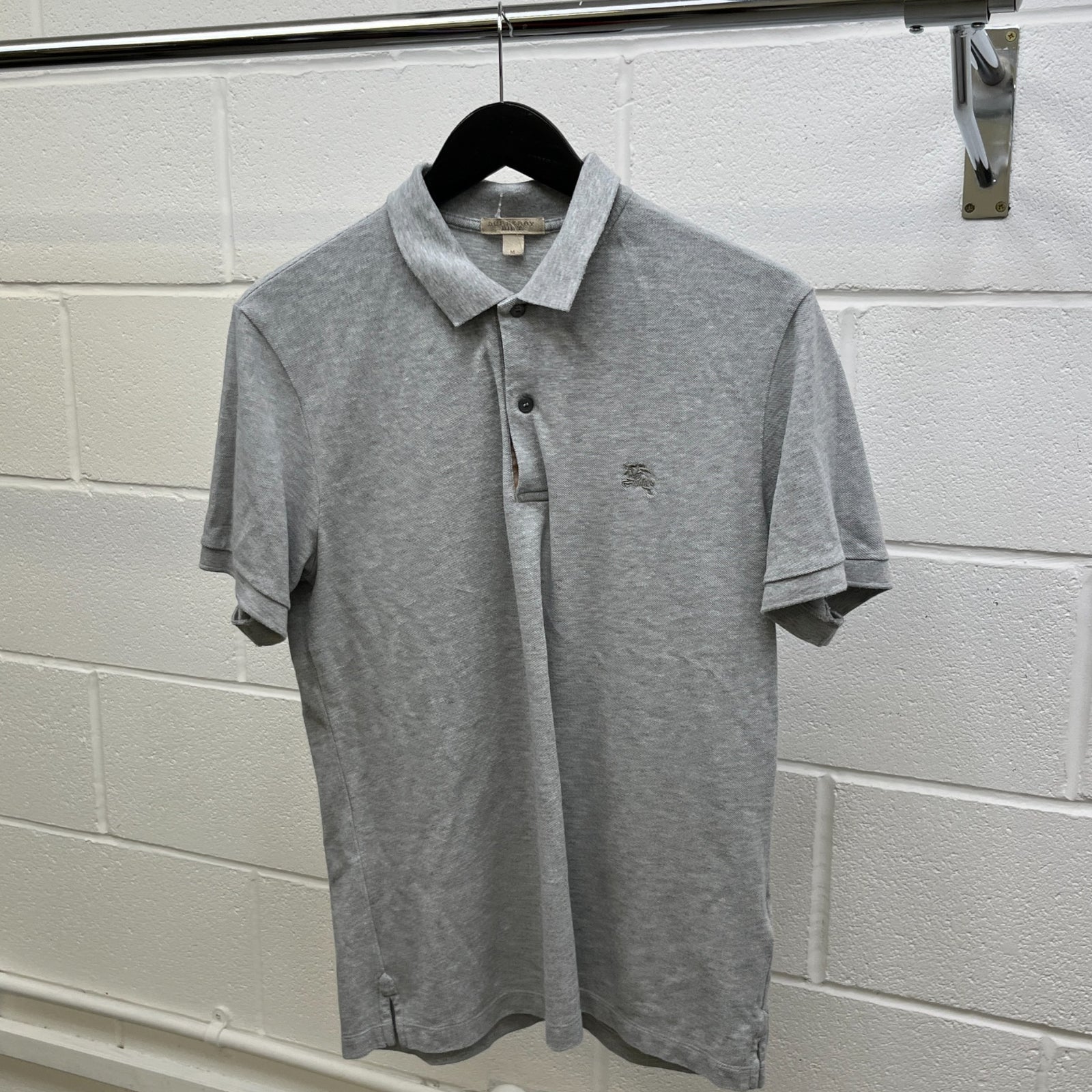 Men's Embroidered Logo Polo Shirt Grey Size M - Photo 8