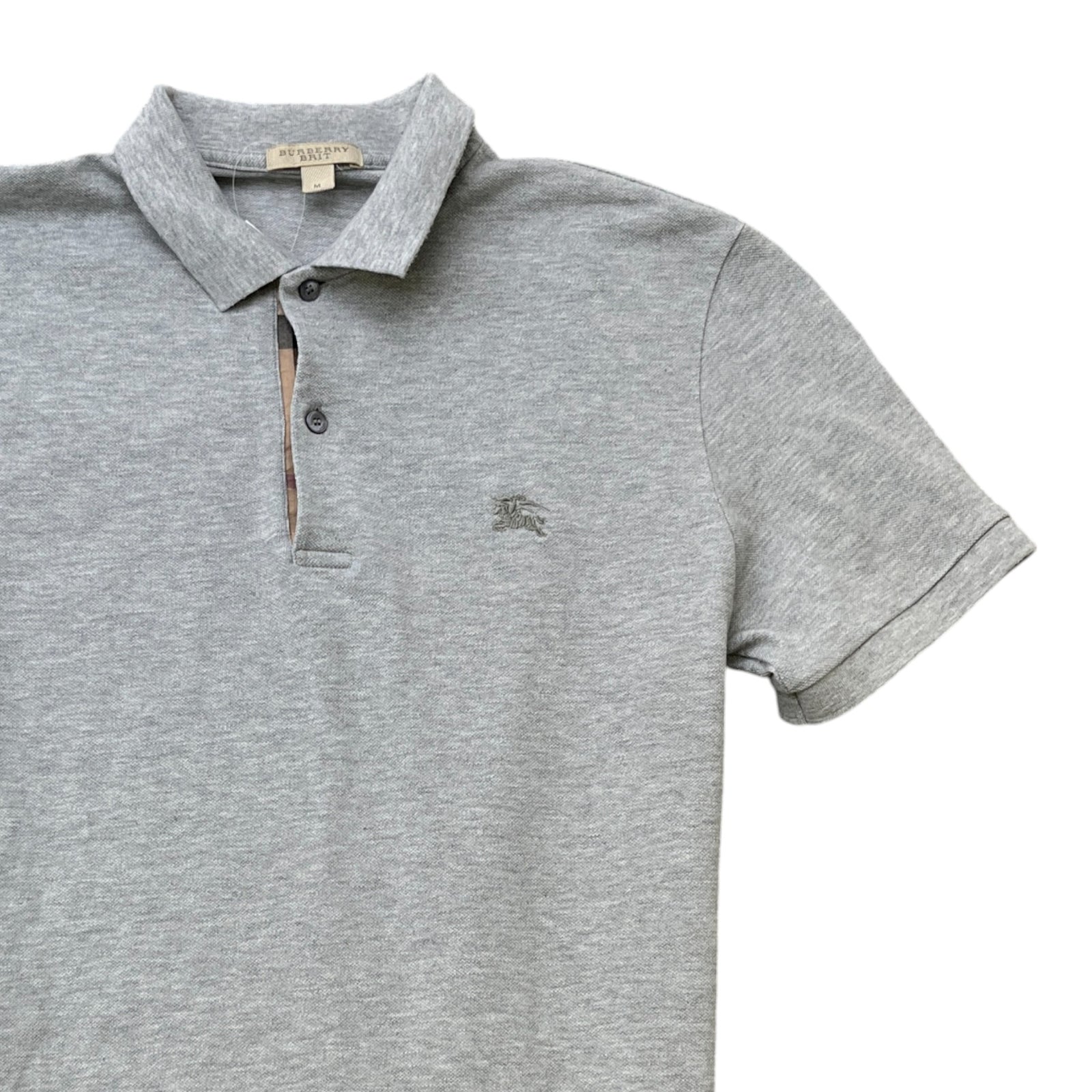 Men's Embroidered Logo Polo Shirt Grey Size M - Photo 3