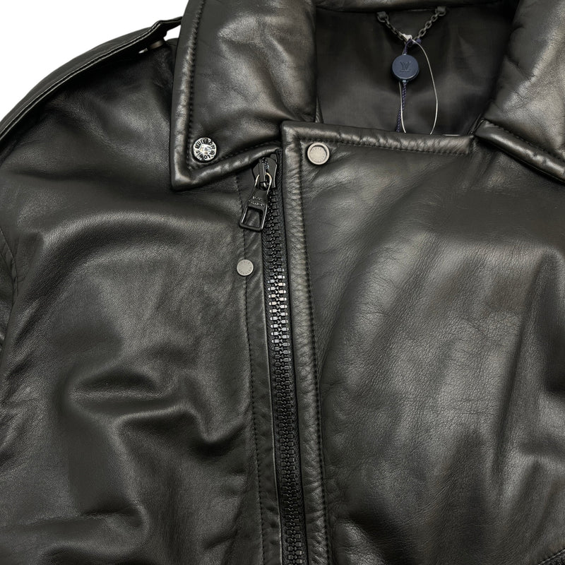 Men's 2021 Lamb Leather Moto Jacket Black Size IT 58 / XXXXL