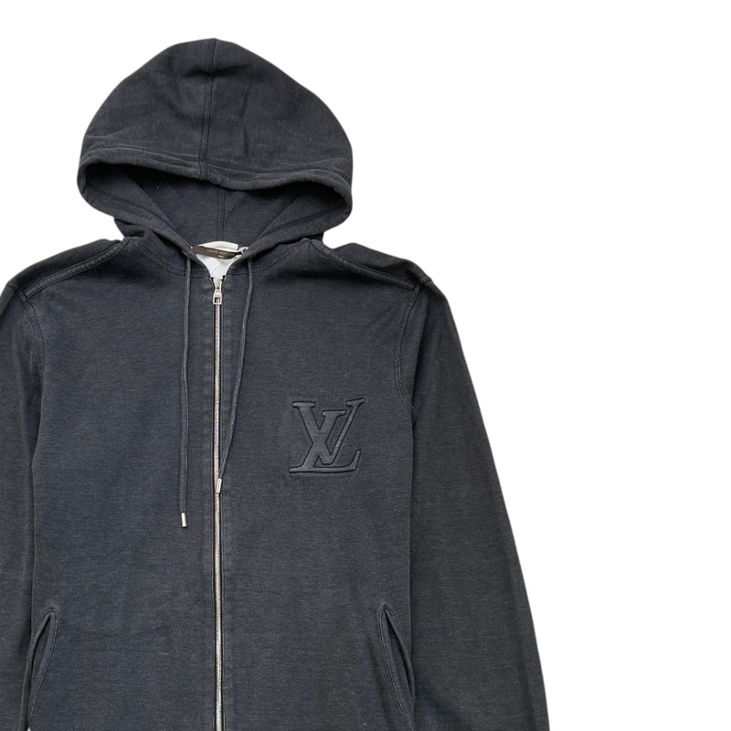 Men's Embossed Lv Zip Up Hoodie Grey Size M
