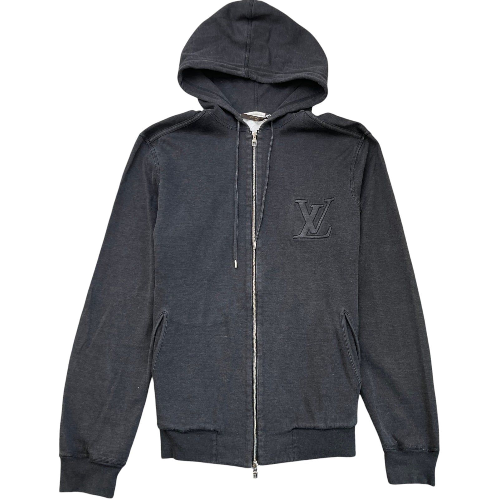 Men's Embossed Lv Zip Up Hoodie Grey Size M - Photo 1