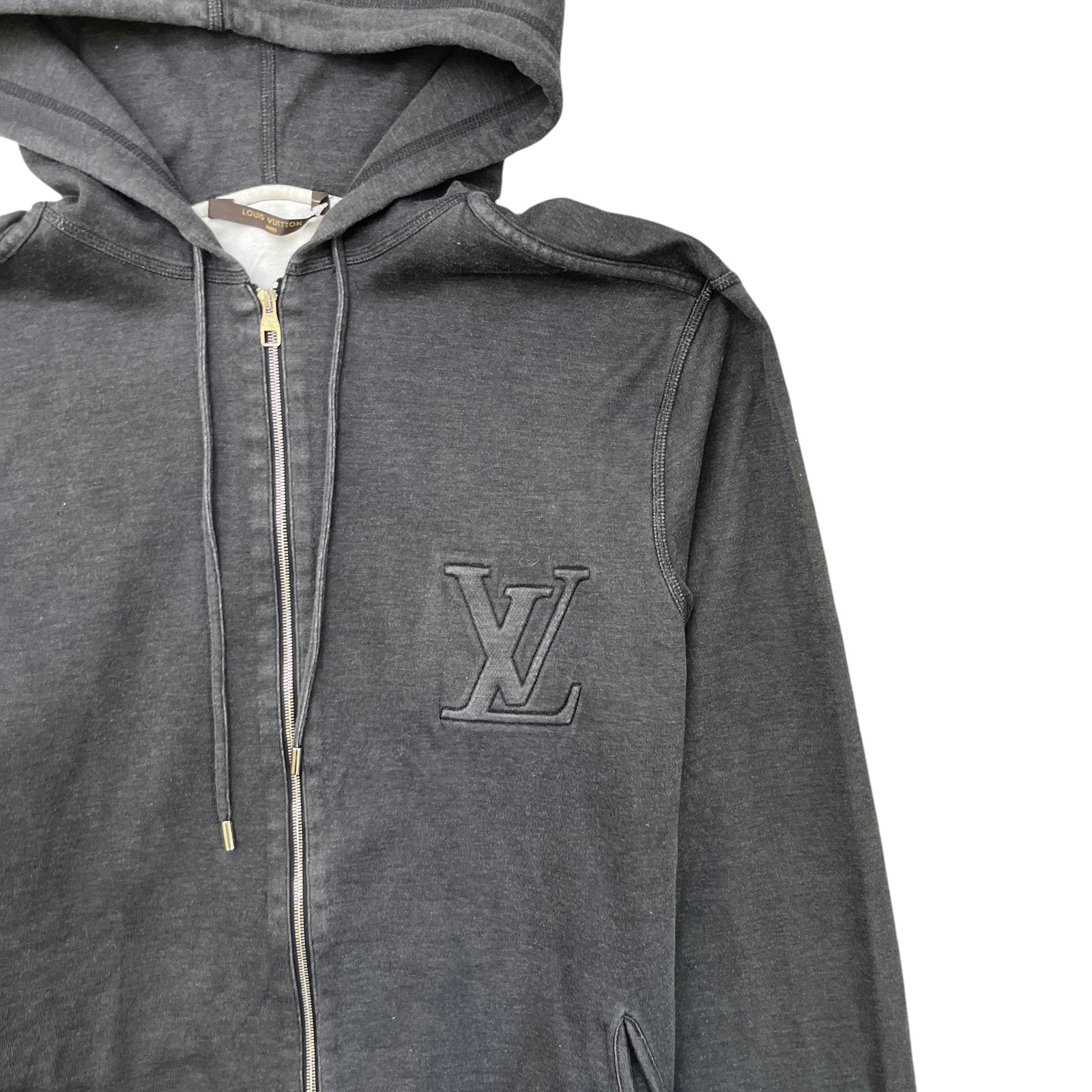 Men's Embossed Lv Zip Up Hoodie Grey Size M - Photo 5