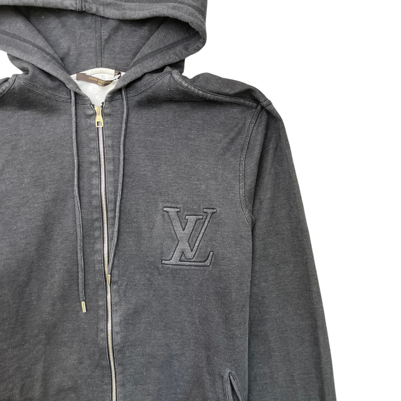 Men's Embossed Lv Zip Up Hoodie Grey Size M